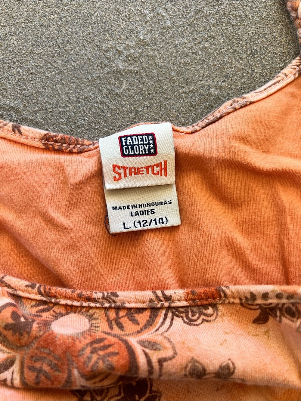 Y2K Faded Glory Orange Paisley Tropical Floral Braided Straps Tank Top Size L - Picture 7 of 10